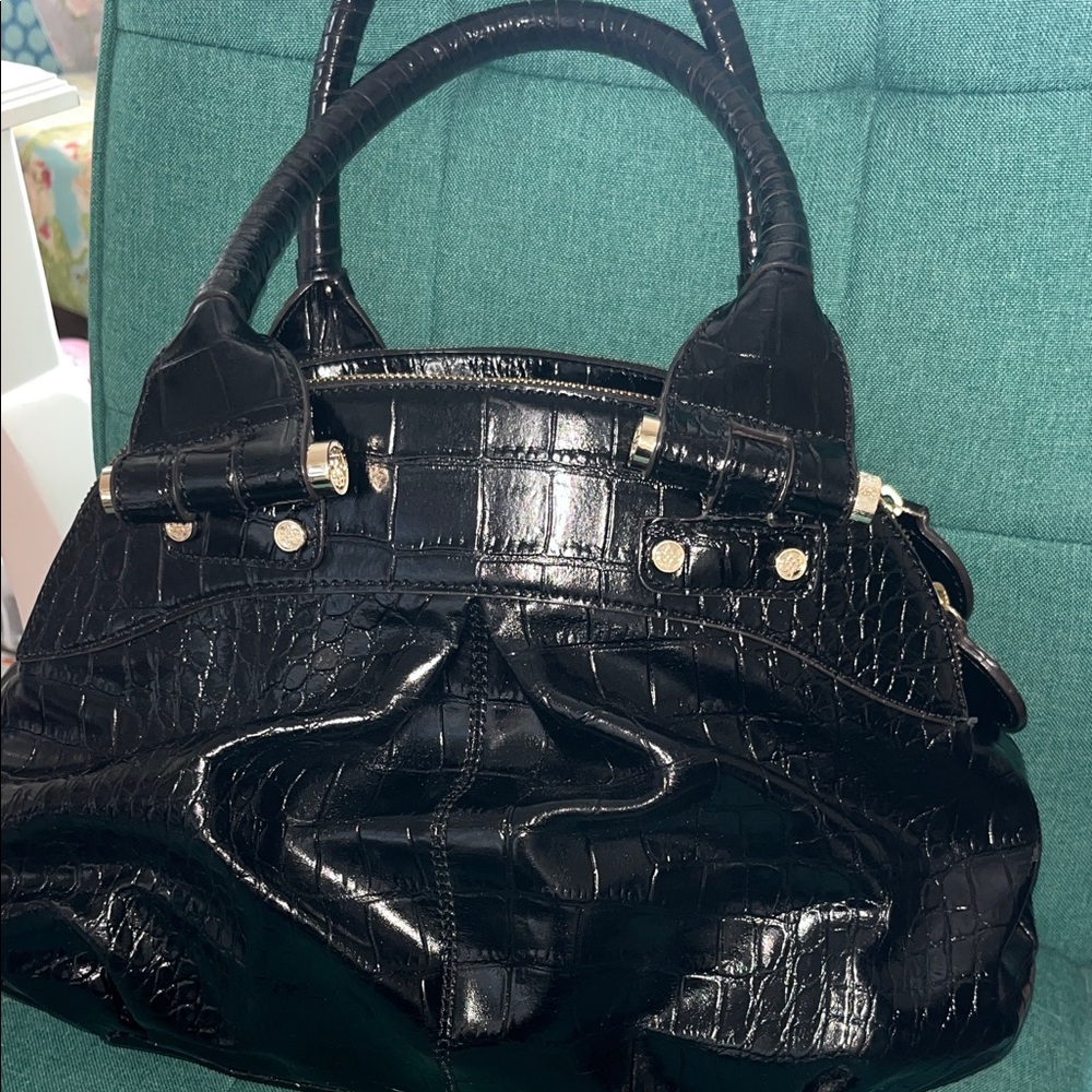 Antonio Melani Black Croc-Embossed Patent Leather Satchel